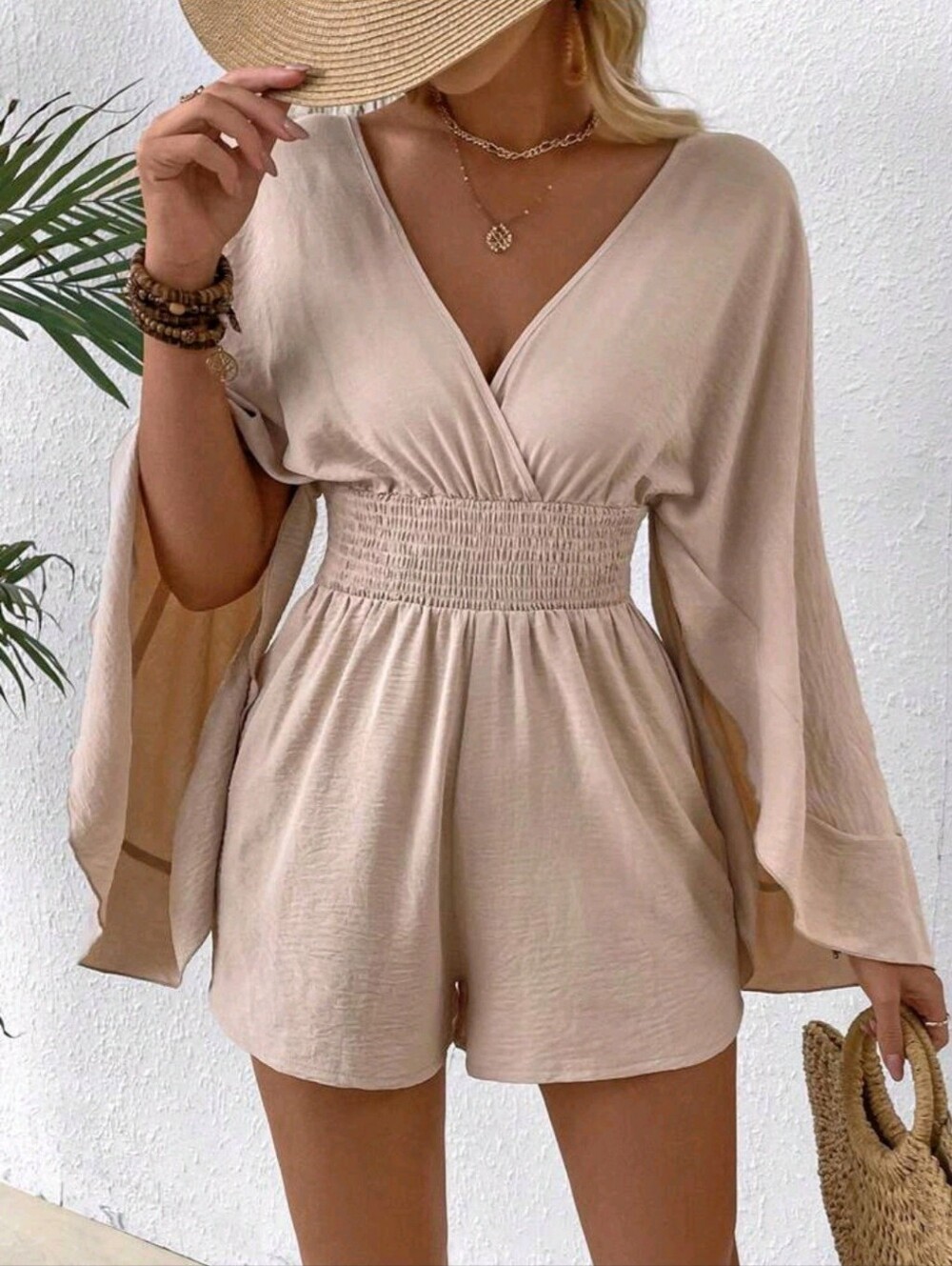 SHEIN Beige Romper with Black Label